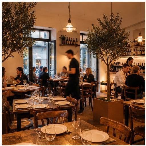 Sala de Trattoria Demo amb taules i servei en marxa